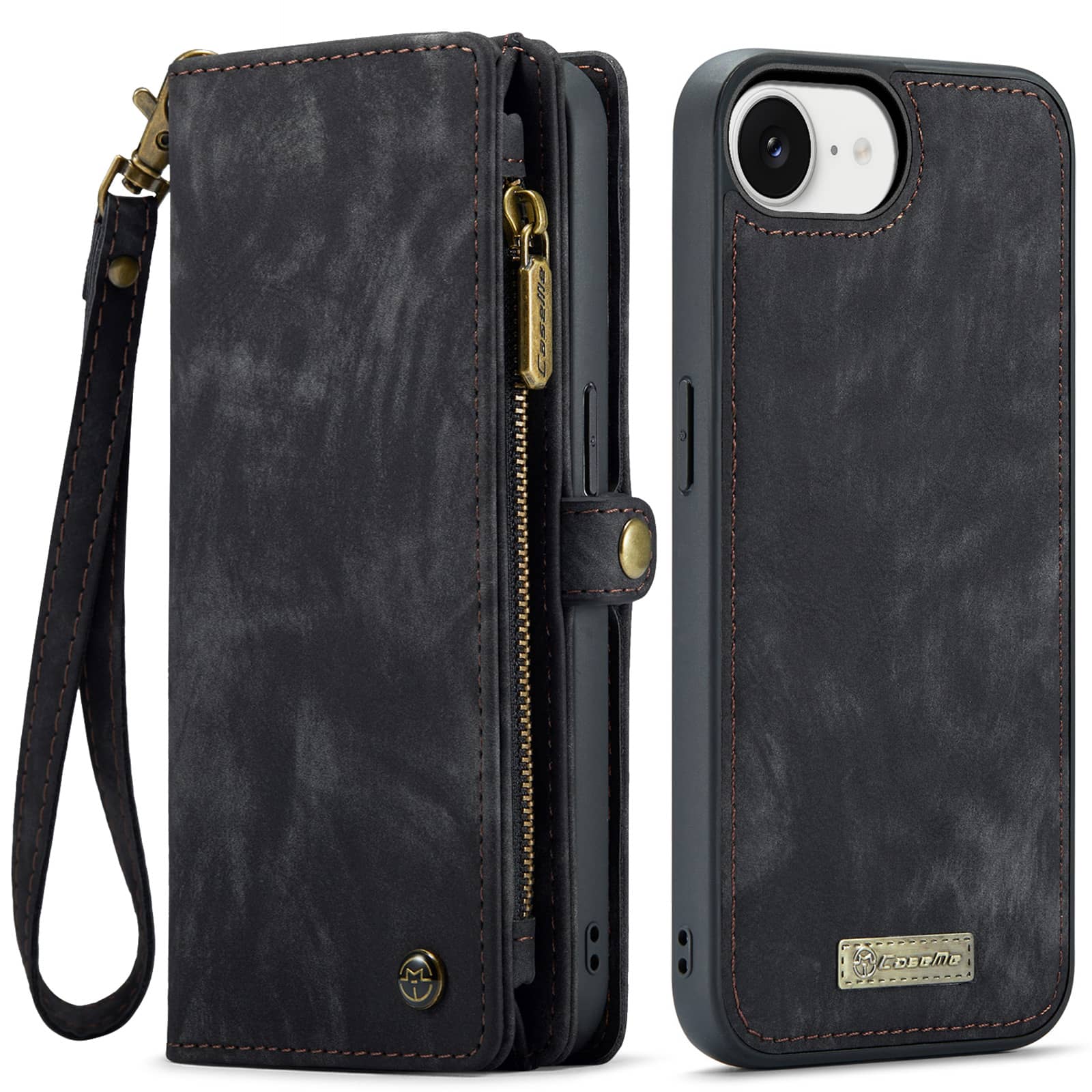 For iPhone 17e/16e Magnetic Wallet Case Compatible with Magnetic with RFID Blocking Zipper & Card Holder Strap Detachable Case For iPhone 16e