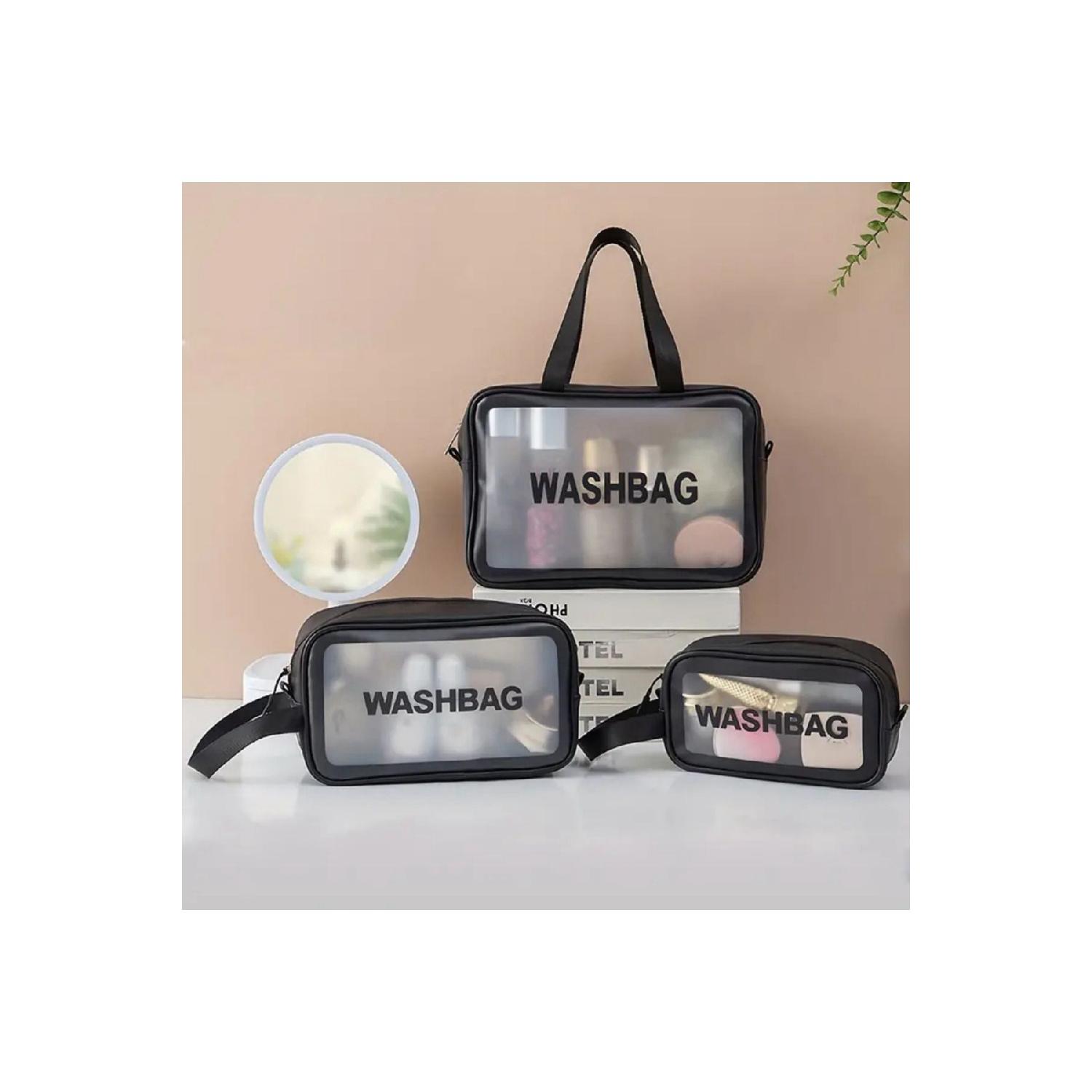 

Washbag Set Of 3 Waterproof Transparent Travel Makeup Bag Black чёрный