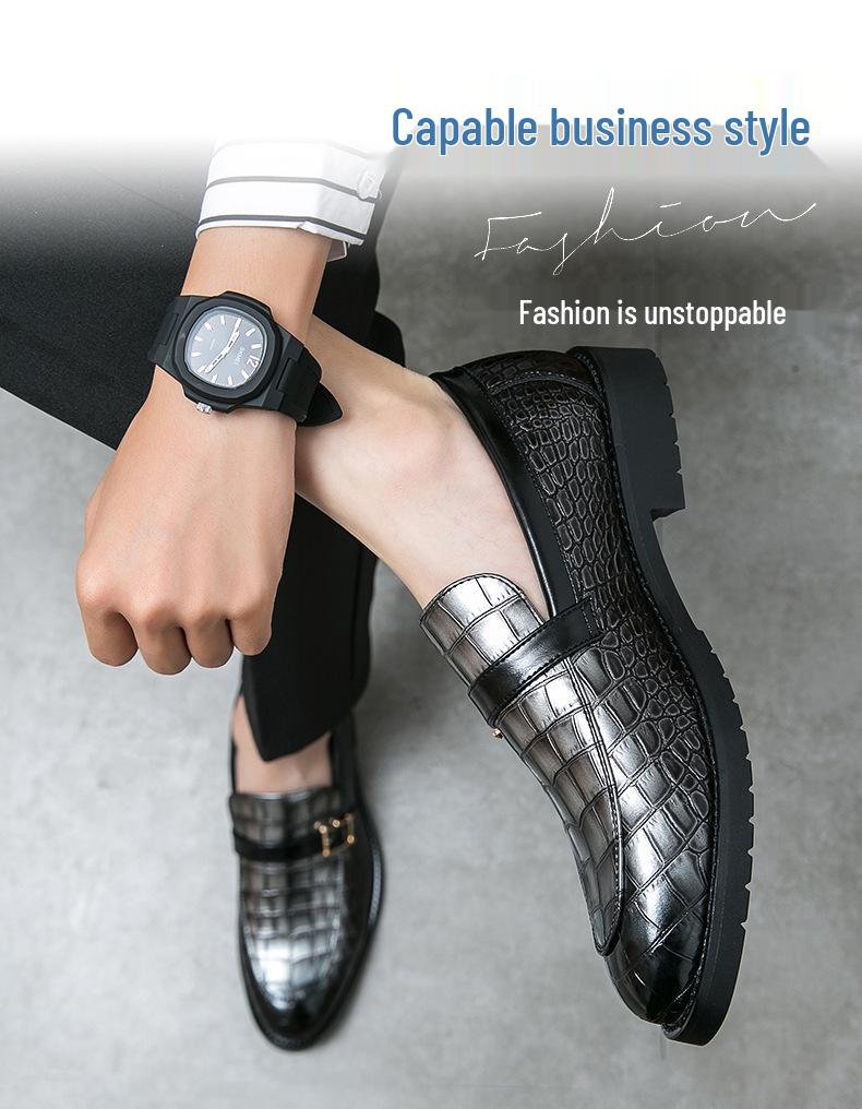 Men's Large Size Autumn Slip-on Leather Shoes, British Style Pointed Toe with Buckle