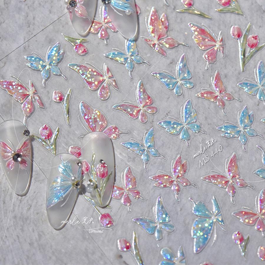 5D Shell Light Nail Stickers Pink Flowing Light Nail Stickers Versatile Star Butterfly Stickers For Nails Decorations DIY