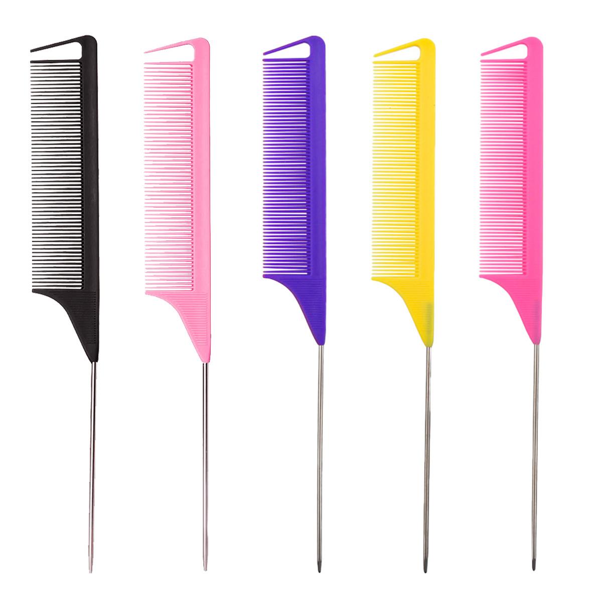 

5 шт. Салонные парикмахерские расчески с острым кончиком, расчески с металлическими иглами и хвостиком, аксессуары для парикмахерской, специально для париков из натуральных волос
