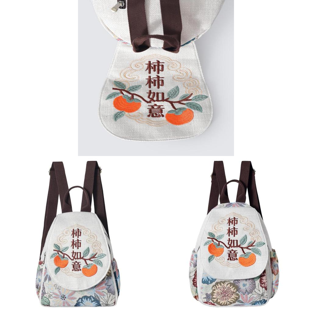 New Chinese Style Embroidered Canvas Backpack For Women With Floral Design And Light Travel Use