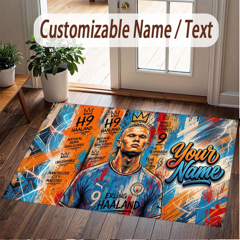 Tappeto Personalizzato Modello Erling Haaland Stampa Nome Testo Morbido Antiscivolo Tappeto per Pavimento per Decorazione Interna Casa
