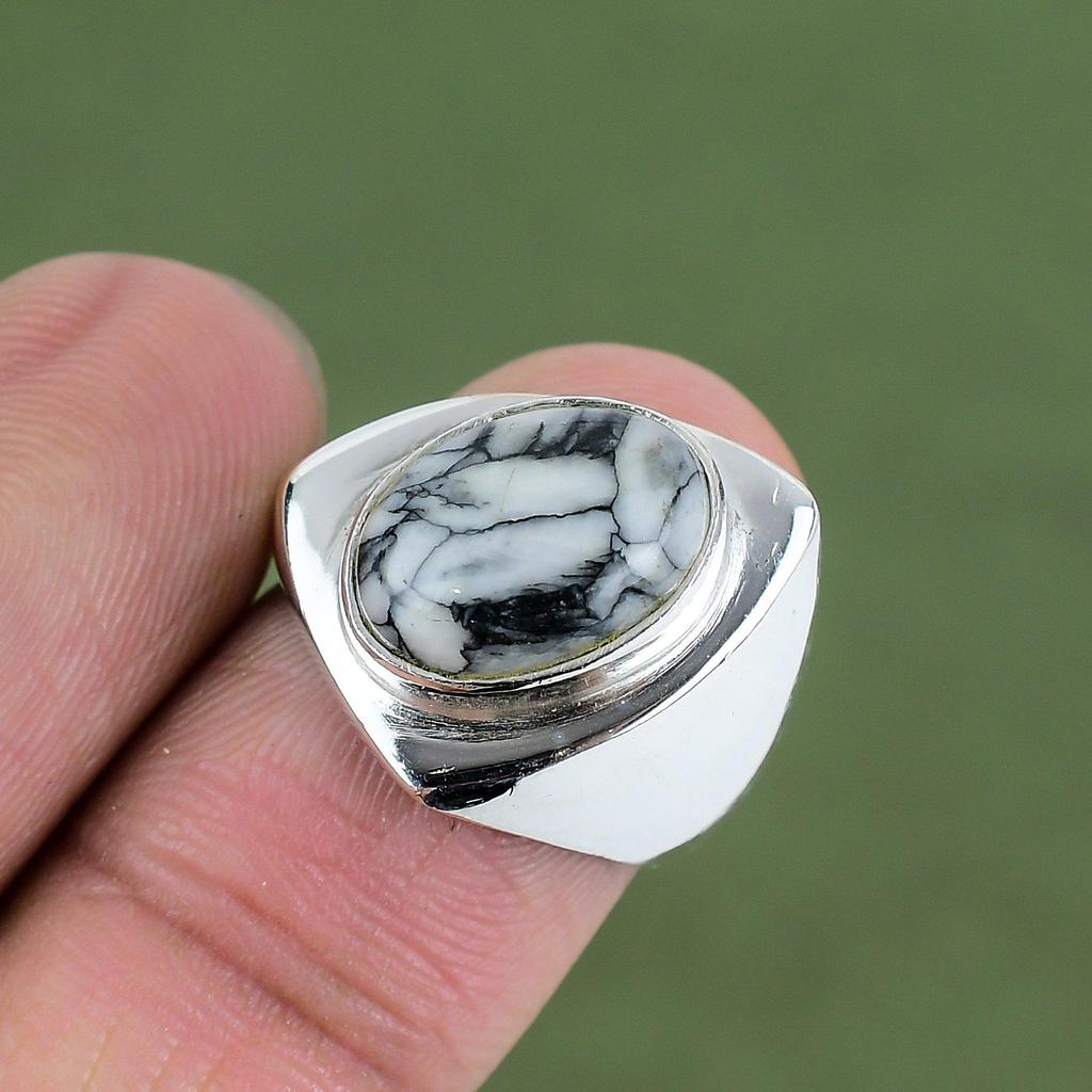 Pinolith-Jaspis-Ring 925er Sterlingsilberring Stilvoller Edelsteinring Antiker Ring Handgefertigter Silberschmuck Geschenk für Ihn In Ringgröße erhältlich