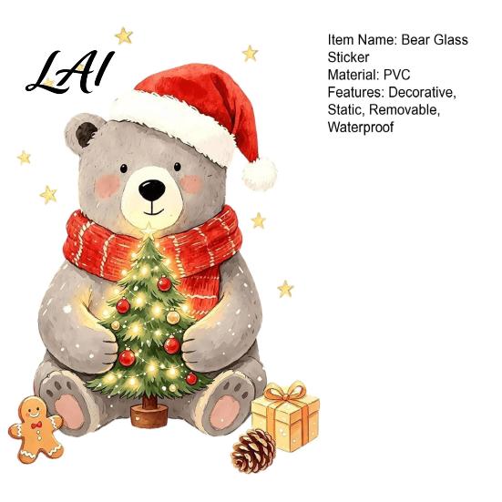 Christmas Bear Window Clings Static Clings Cute Holiday Glass Decals Waterproof PVC Gift for Kids Stickers Home Store Doors And Bathroom Decorations
