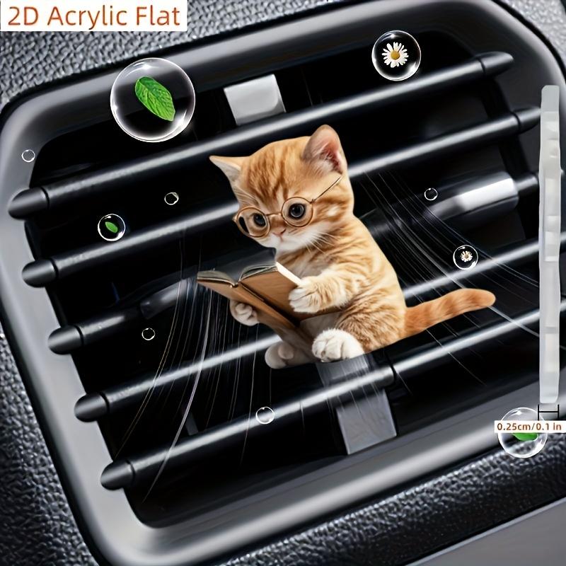 Płaska akrylowa dekoracja 2D, „Odświeżacz samochodowy” Kot czytający w okularach Akrylowy klips do kratki wentylacyjnej samochodu, Piękny prezent dla przyjaciół, Płaska dekoracja 2D