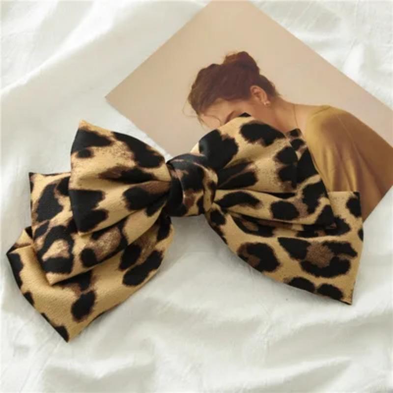 Boutique Cloth Leopard Three Layers Big Bow Hairpin Spring Clip Barrettes Women Girls Hair Accessoriesr Headwear