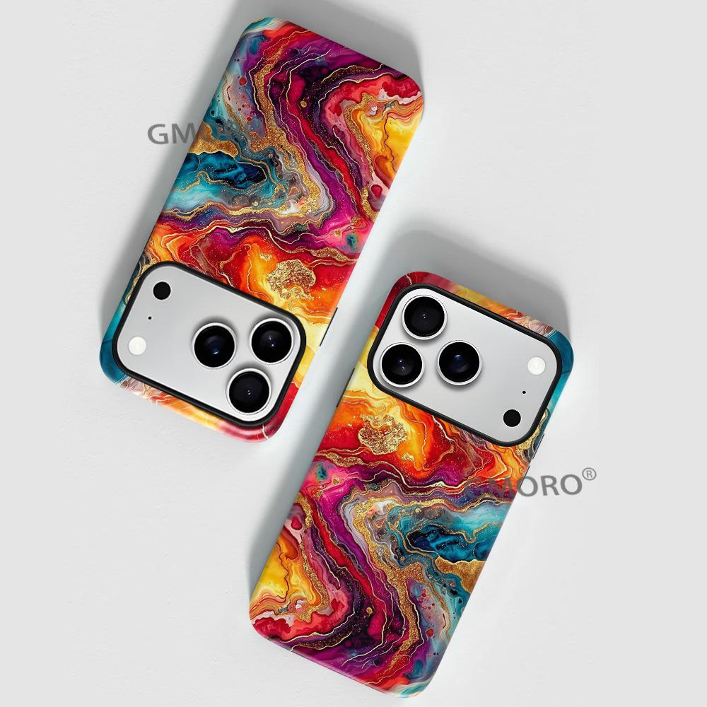 European and American Abstract Art Oil Painting Smudged Gilt Thread Apple 14 Magnetic Mobile Phone Case Film Two-in-one iPhone17