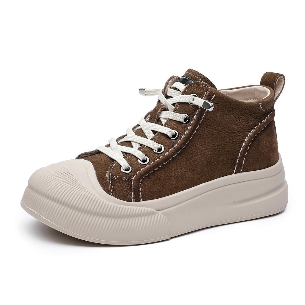 Fashion 4.5CM Suede Genuine Leather Ankel Booties Autumn Boot Flat Thick Sole Ankle Booties Women Platform Wedge Motorcycle Shoes