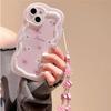 Korean Cute Wood Flower Bracelet Pink Wavey Case For Iphone 14 13 12 Pro Max 11 Lovely Floral Shockproof Soft Alien Cover Funda