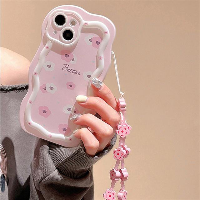 

Корейский милый браслет с деревянным цветком, розовый волнистый чехол для Iphone 14 13 12 Pro Max 11, прекрасный противоударный мягкий чехол с цветочным принтом в виде инопланетянина, принципиально For iPhone 13Pro Max