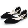Pearl Ring Solid Pointed Toe Flock Ballet Flats Woman Loafers Shallow Slip On Shoes Women Party Metal Low Heels Ballerina Femme