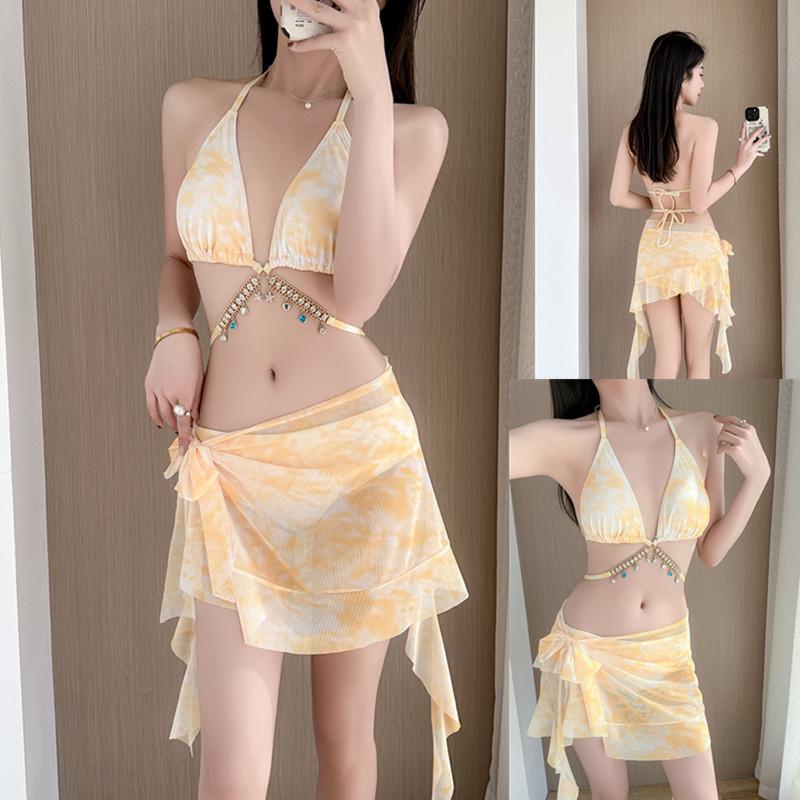 Women's Sexy Three-Piece Swimsuit: Bikini and Skirt Set for Slimming Beach Vacations