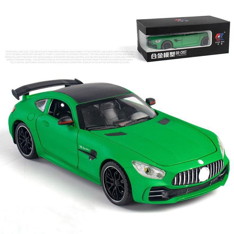 

1/24 BENZ GTR литая модель автомобиля с высокой имитацией, игрушка со звуком и светом, инерционные транспортные средства, декоративные игрушки для детей, подарок зелёный