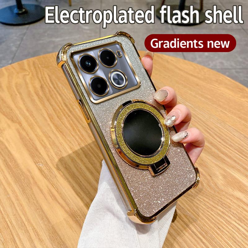 

Протиударний чохол-кільце-тримач з дзеркалом для телефону Infinix Note 30 40 Pro Plus Smart 9 8 7 5 Spark GO 2023 2024 10 20 10C 20C For Spark 20C золотий