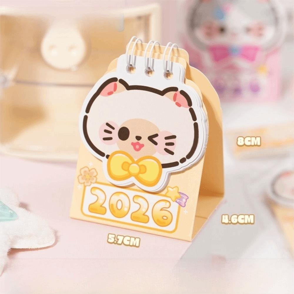 Mini 2026 Desk Calendar Cartoon Cat Schedule Planner Cute Calendar Ornaments  Desktop Ornaments
