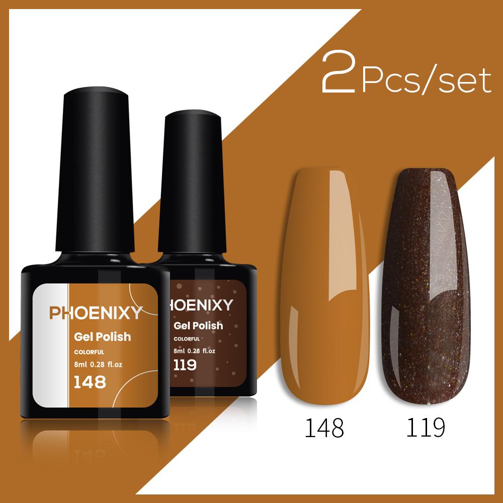 

Набір гель-лаків для нігтів PHOENIXY 8 мл Soak Off Pure Color Nail Gels Kit для лаку для дизайну нігтів, манікюрний набір із затверділою основою та верхнім покриттям 2pcs