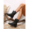 Round Scalp Belt Buckle Pleated Stack Boots 2025 Winter New Retro Plus Size British Style Thick Heel Martin Boots for Women