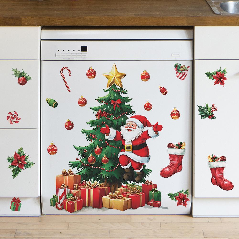 Christmas Tree Santa Claus Candy Gift Box Refrigerator Decorative Background Beautify Wall Stickers
