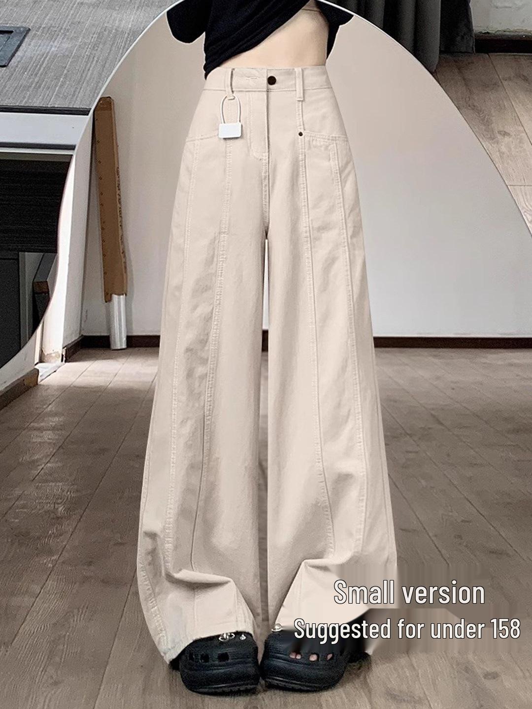 

Women s Plus Size Beige High-Waisted Wide-Leg Cargo Pants - Spring Slimming Loose Fit XL (120-140 jin)