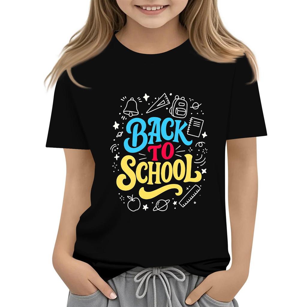 Children's Casual and Fashionable Round-Neck Printed Short-Sleeve Top for Back-to-School