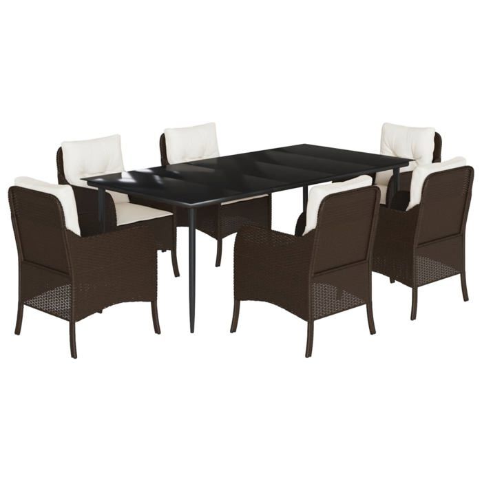 VidaXL Ensemble à Manger de Jardin avec Coussins 7 pcs, Chaises et Table de Patio, Meubles de Terrasse, Moderne, Marron 3211939