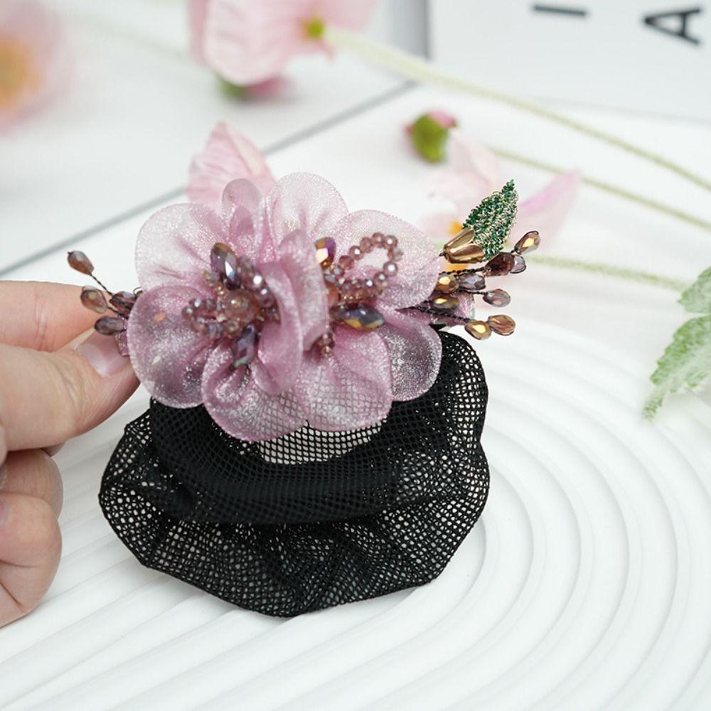 Exquisite Flower Hair Bun Sweet Hairgrips Cover Net Vintage Korean Bun Snood  Flight Attendant