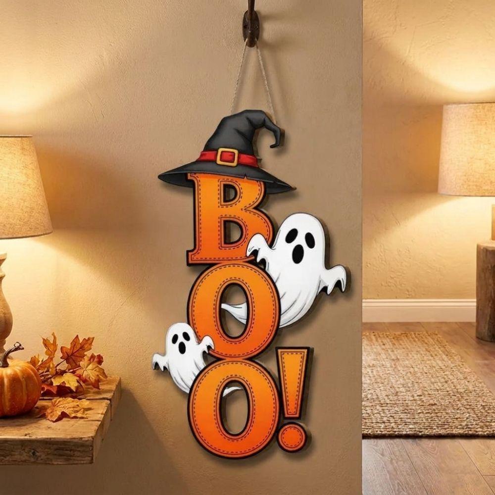 2D Flat Halloween Ghost Pendants Wooden Ghost Hanging Sign Kitchen Hanging