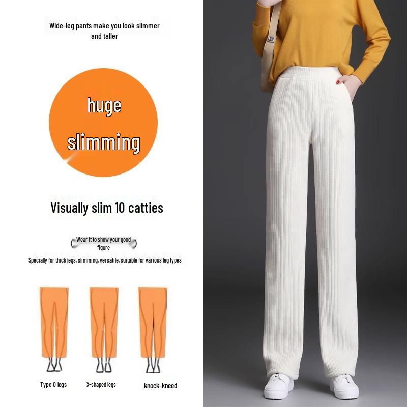 Women's Chenille Wide-Leg Corduroy Pants, Fleece-Lined Lambswool, Autumn/Winter 2023 Collection