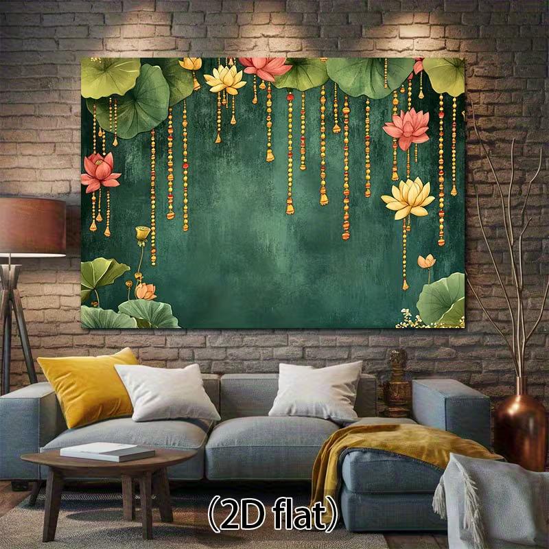 2D Deep Green Lotus Garland Backdrop, Indian Traditional Pooja Photo Background