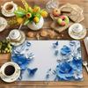 1pc Placemat Set for Dining Table, Blue Relief Flowers Popular Home Placemats, Holiday Decoration Rustic Vintage Table Mats