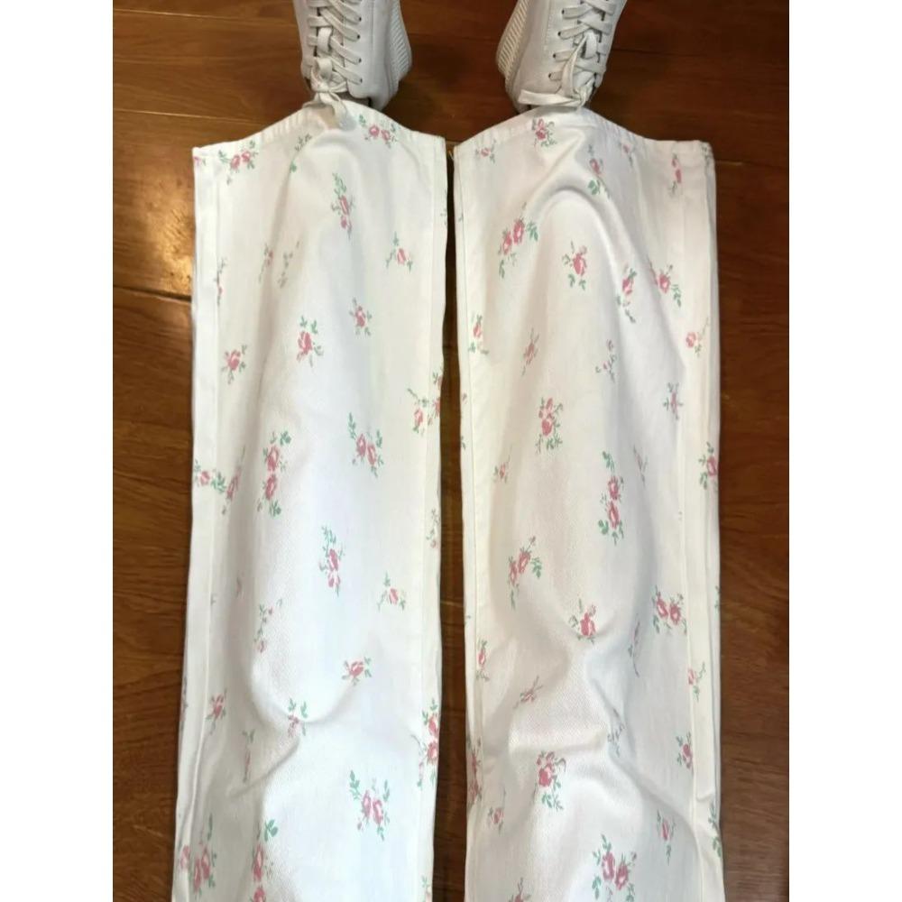 Niche Floral Jeans for Women Retro Versatile High Street Loose Casual Pants