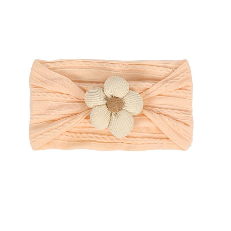 Children's Nylon Headband with Handmade Flowers - Wide, High Elasticity, Soft Jacquard Fabric