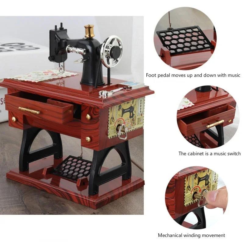2023 Newest Vintage Music Box Mini Sewing Machine Mechanical Christmas Gift Table Decor Musical Toy