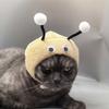 Funny Warm Cat Bee Headdress Plush Cartoon Cat Headwear Adjustable with Active Eyes Pet Cosplay Hat for Puppy Dogs Cats