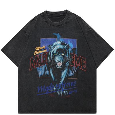 Streetwear Tiger Graphic Unisex T-Shirt Algodão Lavado Preto Camiseta Unisex Tops Tees Verão Manga Curta Camiseta