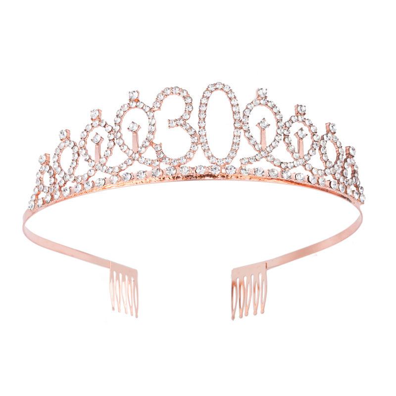 Birthday Party Crown Headband Rhinestone Crown Hair Accessories First Year Number Birthday Cake Ornaments Alloy Headband