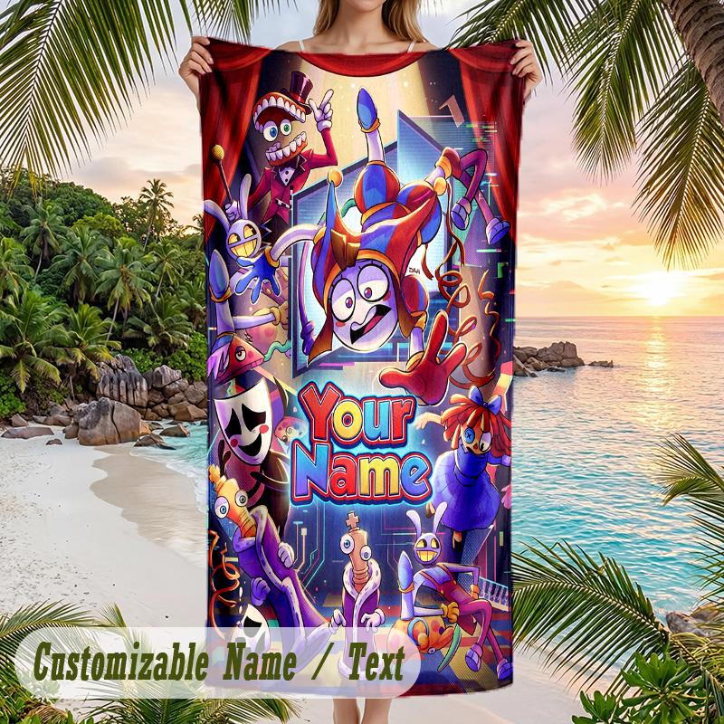 The Amazing Digital Circus Beach Towel, Personalized Custom Text, Quick Dry Soft Large Towel For Swimming Pool Travel