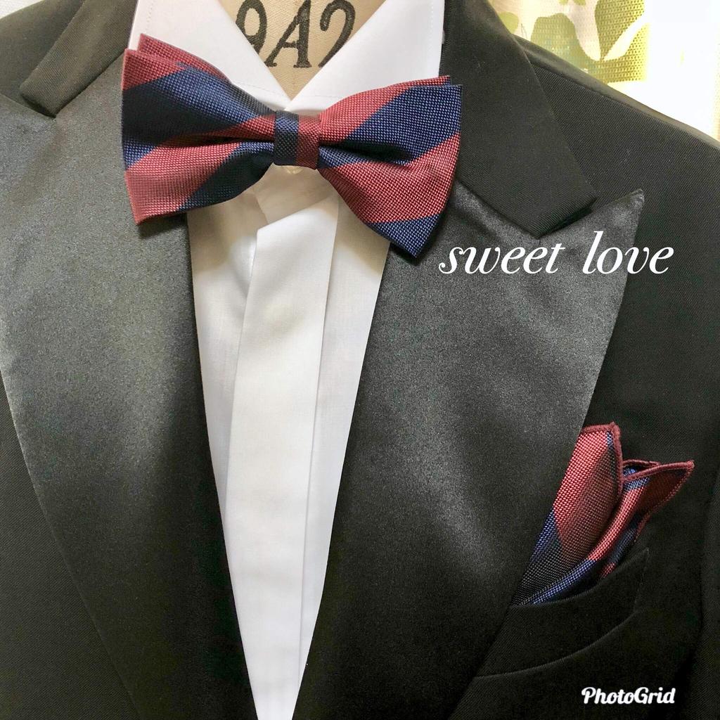Two-tone Striped Navy X Burgundy [bow Tie & Pocket Square] 2-piece Set, Ribbon, Men's, One-touch, Set-up, Formal, Patterned, Casual.
