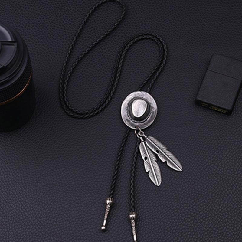 Country Style Bolo Tie Feathe Cowboy Jazz Hat Necktie Necklace Costume Accessory