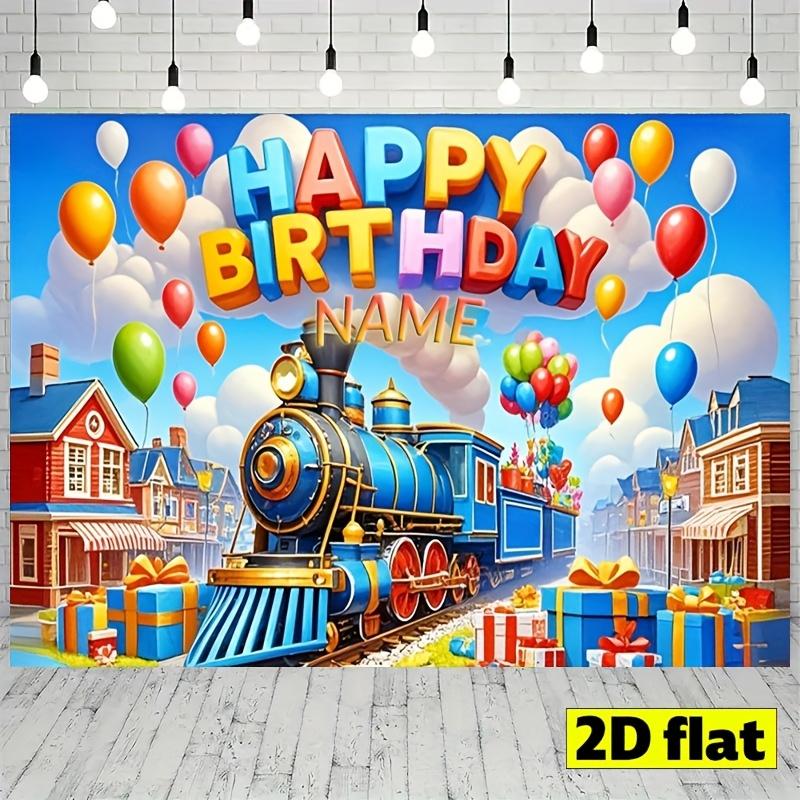 2D Plane Party Banner - Customizable Colorful Cartoon Train Theme Birthday Background Cloth