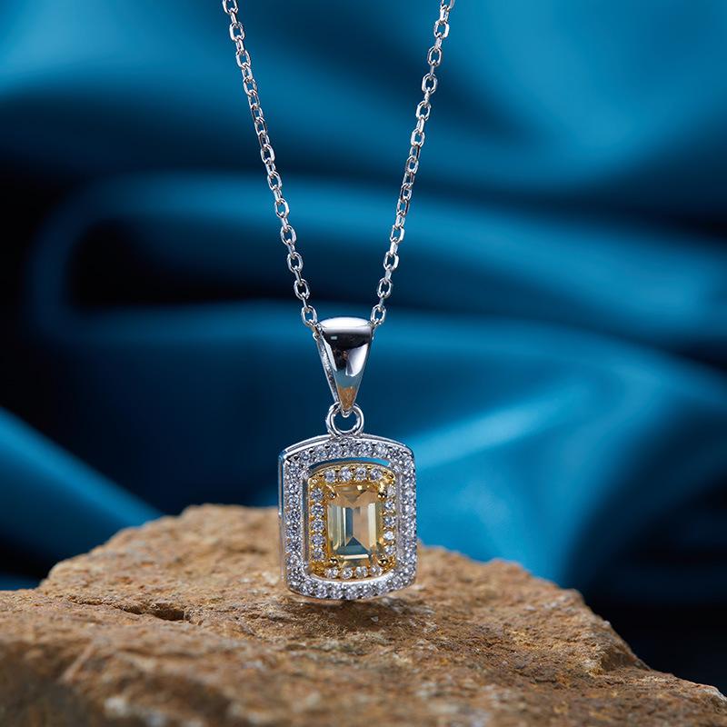 S925 Sterling Silver Plated 18K Gold Natural Gemstone Color Treasure Pendant Necklace Light Luxury Premium Clavicle Chain Jewelry