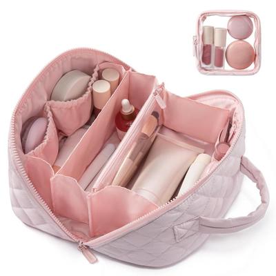 Large Capacity Portable Makeup Bag with Handle Travel Makeup Storage Bag for Woman Essentials Beauty Cosmetic Washbag Pink