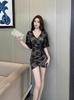 Chic Lace Waist Slim-Fit V-Neck Dress for Sauna & Foot Bath Technician