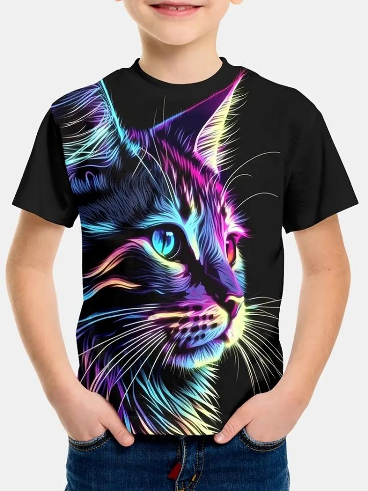 Kids Clothes Girls Boys Casual Tops Colorful Animal Cat 3D Printing Child T-Shirt Summer Children Fashion Short Sleeve Clothing