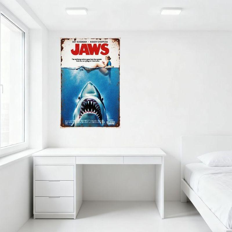 Jaws Vintage Metal Tin Sign Classic Horror Movie Poster Rusty Texture Wall Decor for Home Man Cave Bar Club Cafe