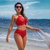 CHARMLEAKS Damski zestaw bikini na co dzień Crop Hollow Out dwuczęściowy zestaw strój kąpielowy w jednolitym kolorze