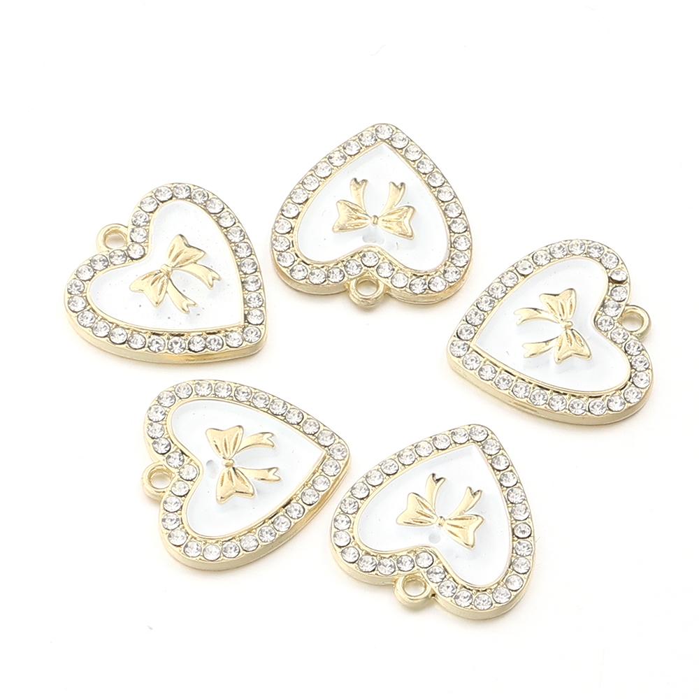 5pcs 21mm Alloy Heart Charms Cute Bow Dripping Oil Enamel Pendants For Jewelry Making DIY Necklace Bracelet Earrings Accessories
