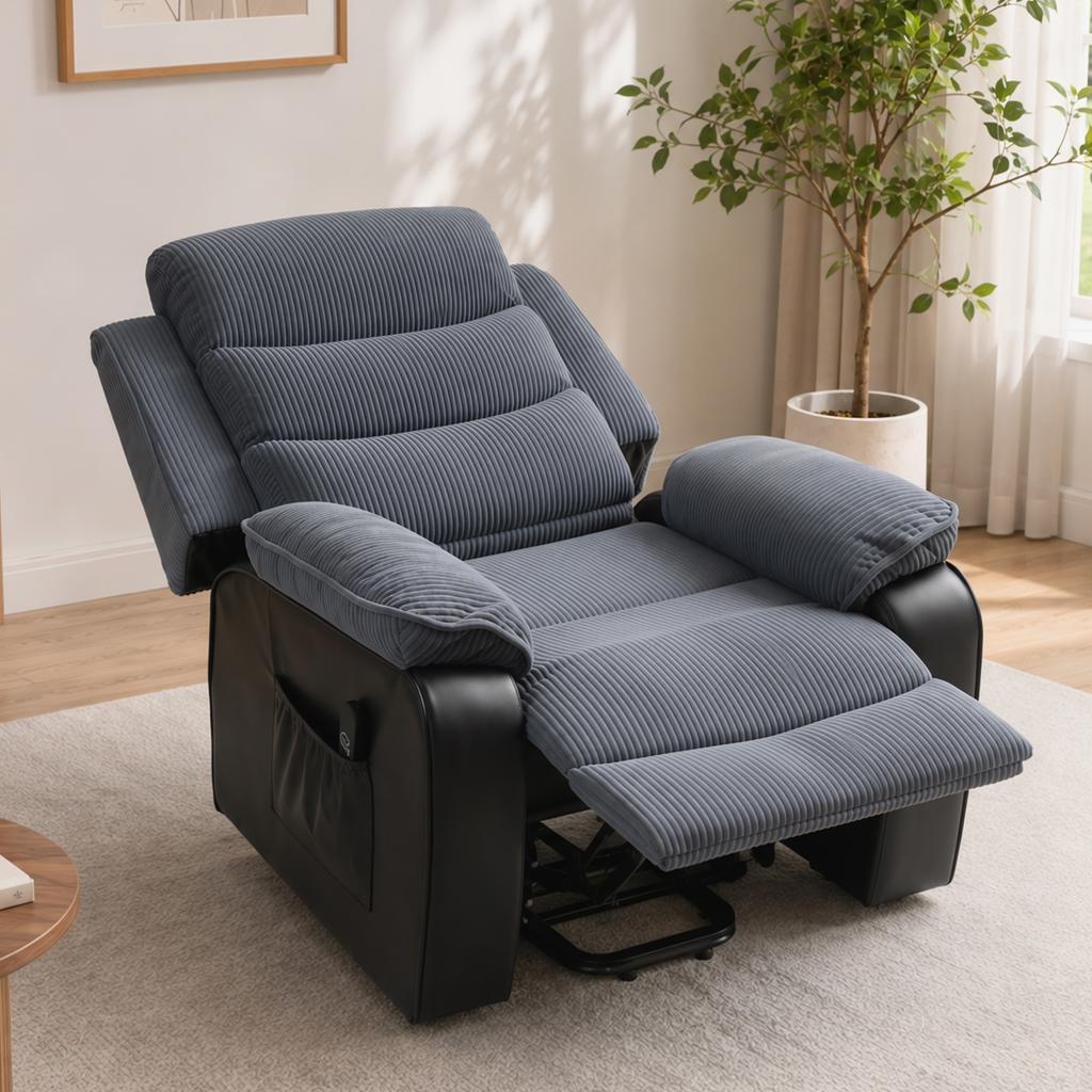 Lift Chair with Soft Corduroy Cover, Recliner Chair with Remote Control and Side Pockets, Dark Grey