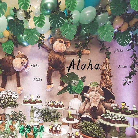 48/88 Pcs Artificial Palm Leaves Faux Tropical Green Leaves Fake Palm Leaf with Stems for Hawaiian Luau Party Baby Shower Wedding Birthday Decor